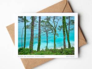 Postal impresa en papel Fine Art mate de la Playa de Oleiros en Cudillero